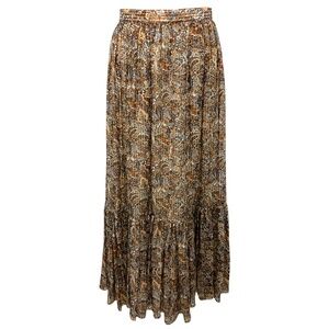 CELINE MULTICOLOR PAISLEY PRINTED SILK LAME FRILLED PRAIRIE SKIRT